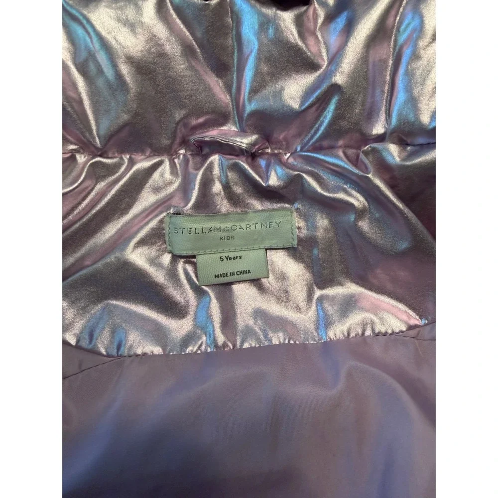 Stella McCartney Kids Metallic Lilac Puffer Jacket Detachable Hood Size 5 Years